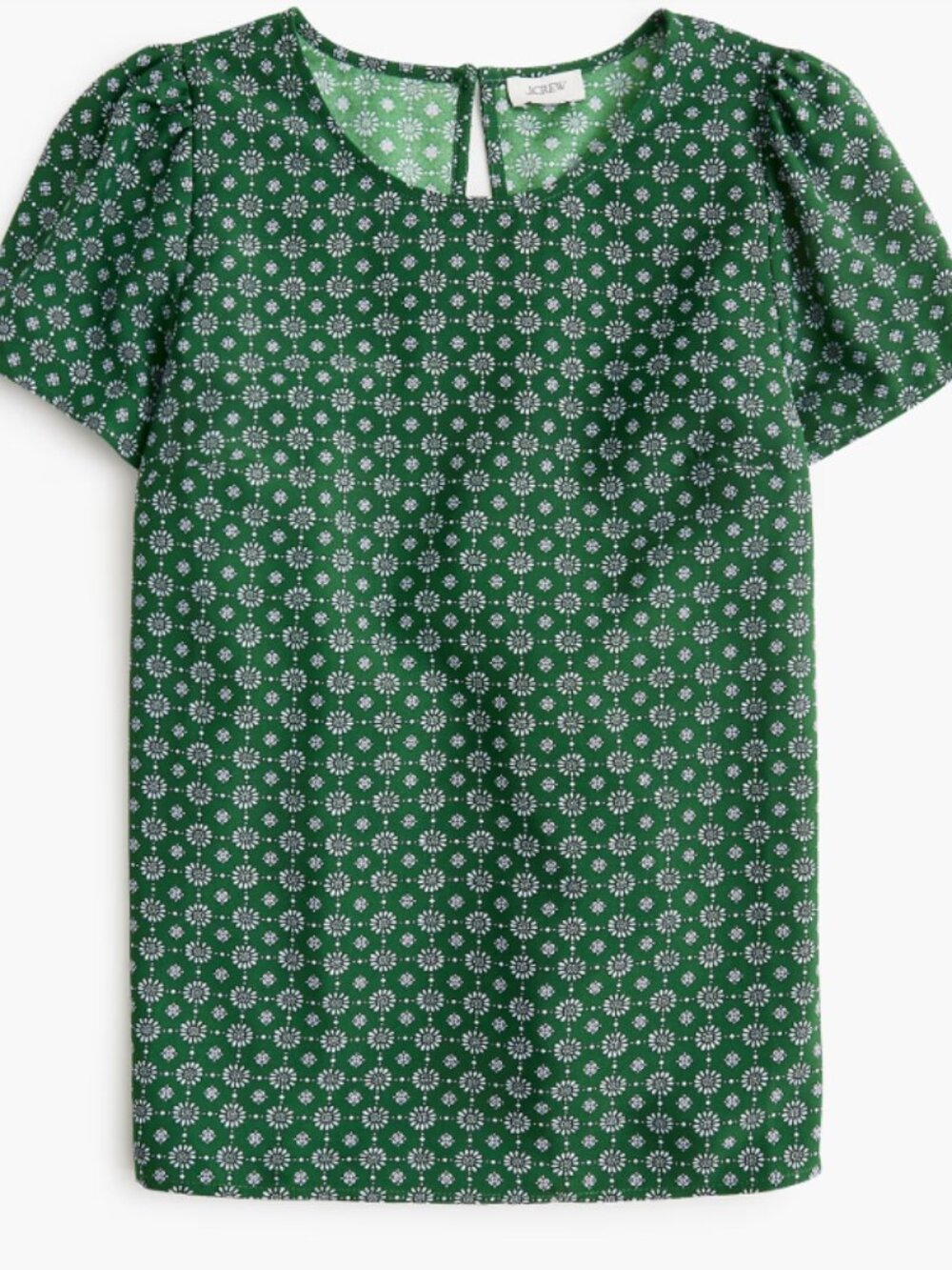 J. Crew Short Sleeve Crepe Top, Green Print, NWT, Size S